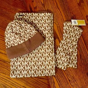 Michael Kors hat, scarf, & fingerless gloves set